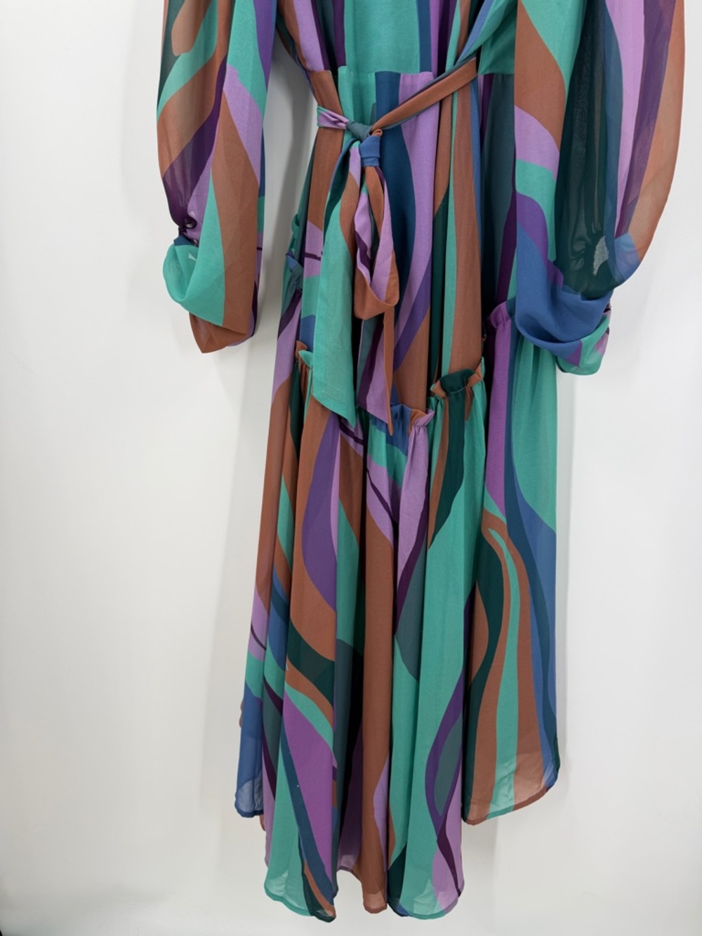 Hutch Multicolor Striped High-Low Wrap Dress in Teal, Purple & Brown Size M - Picture 13 of 14